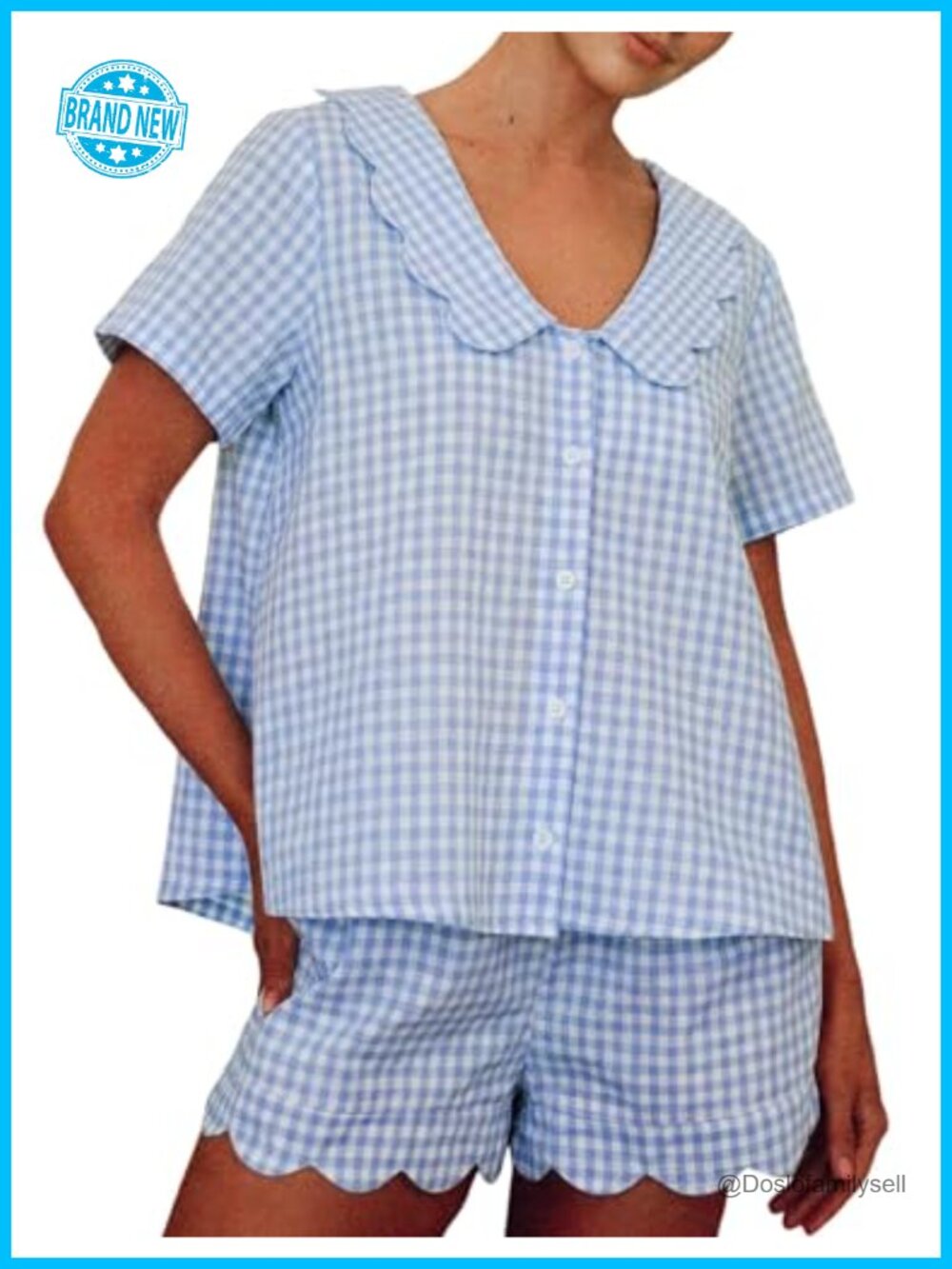 Womens 100% Cotton Gingham Pajama Set 2 Piece Shorts Set Sleepwear